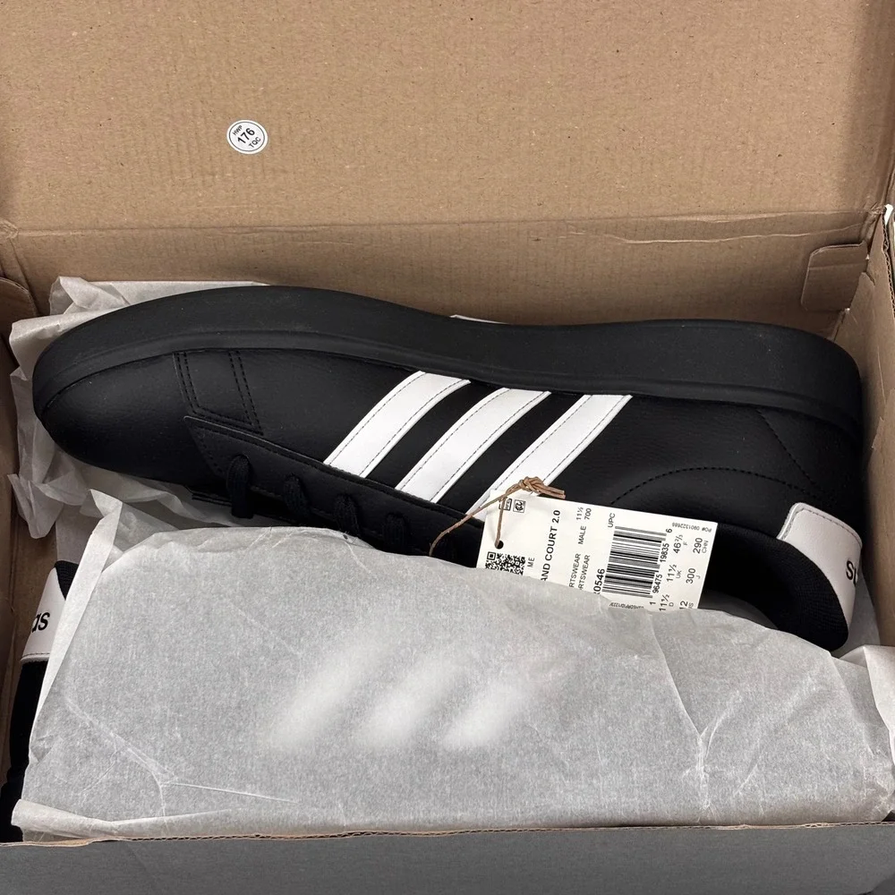 Adidas Grand Court 2.0 Mens Size 12 Black White JR0546 New NWT Sneakers Shoes